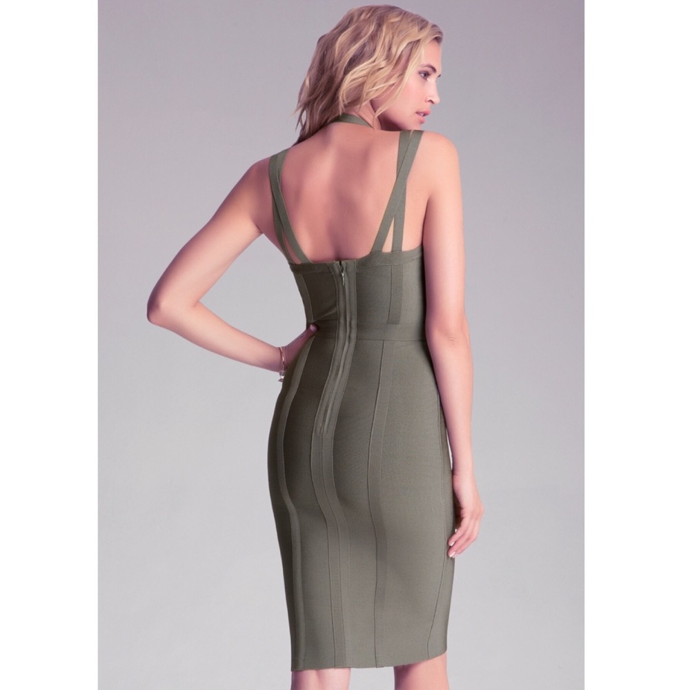 NWT BEBE 3 Strap Bandage Midi Dress - Olive Green - Picture 4 of 7